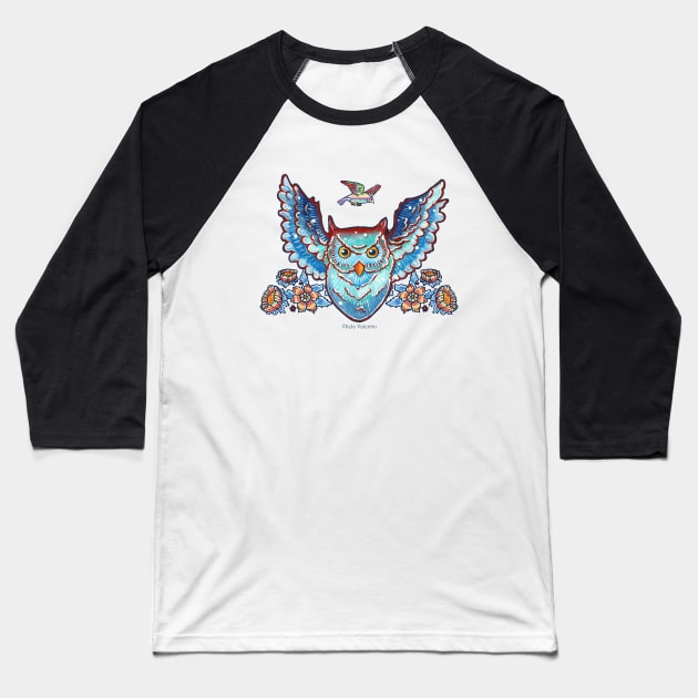 The Owl and the Bird Baseball T-Shirt by Vilela Valentin